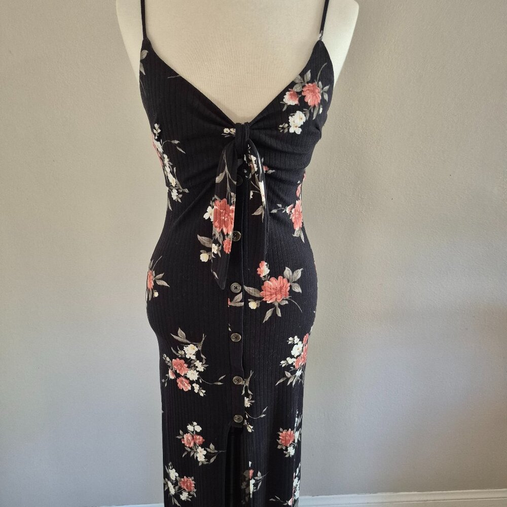Black and Pink Floral Maxi Dress. Size Small